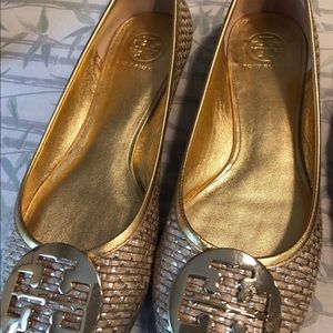 Gold Woven Tory Burch Flats